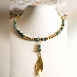 Natural African Turquoise & Gold Beads in Earth Inspired Gold Plated Necklace